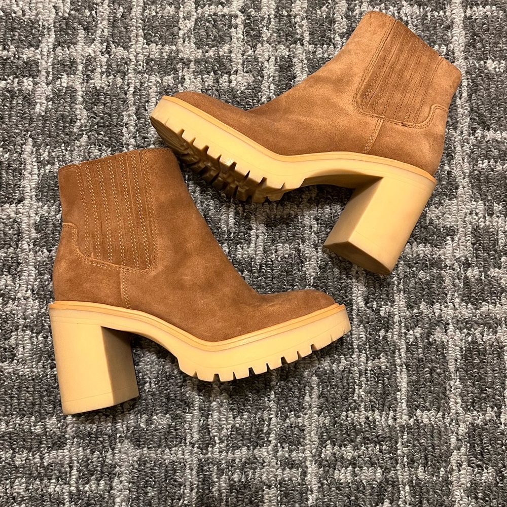 Dolce Vita Caster H2O Waterproof Lug Sole Platform Bootie - Camel Suede